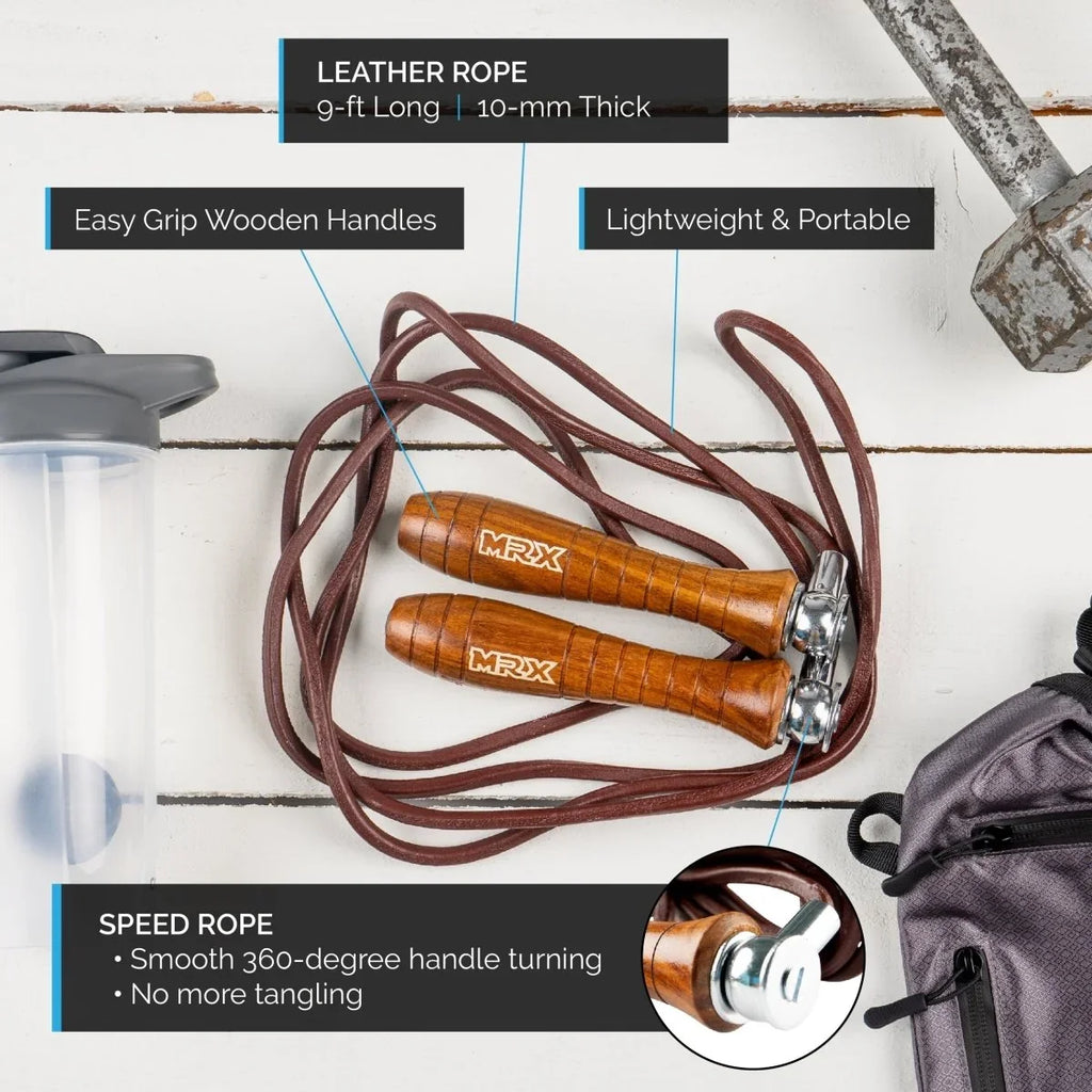 MRX Weighted Leather Jump Rope Heavy Duty Wood HandleMRX ProductsJump RopesEstaliosFit584-BRN