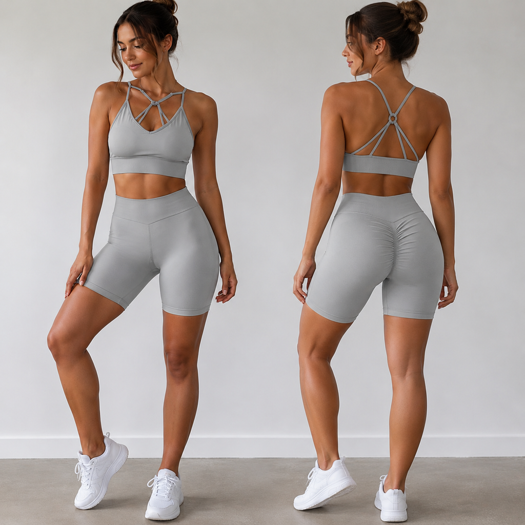 Women's Activewear Set – V – Back Sports Bra & Shorts