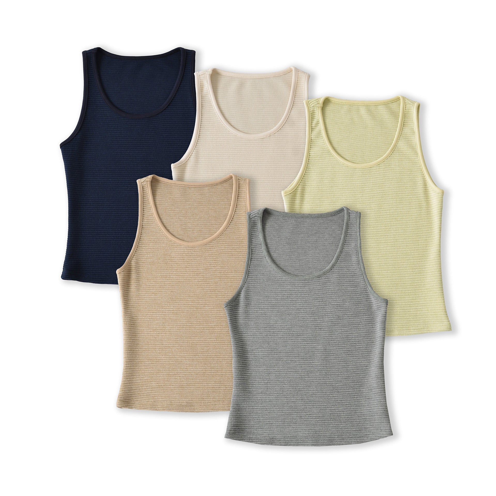 Round neck sleeveless fitness and casual waffle vest.