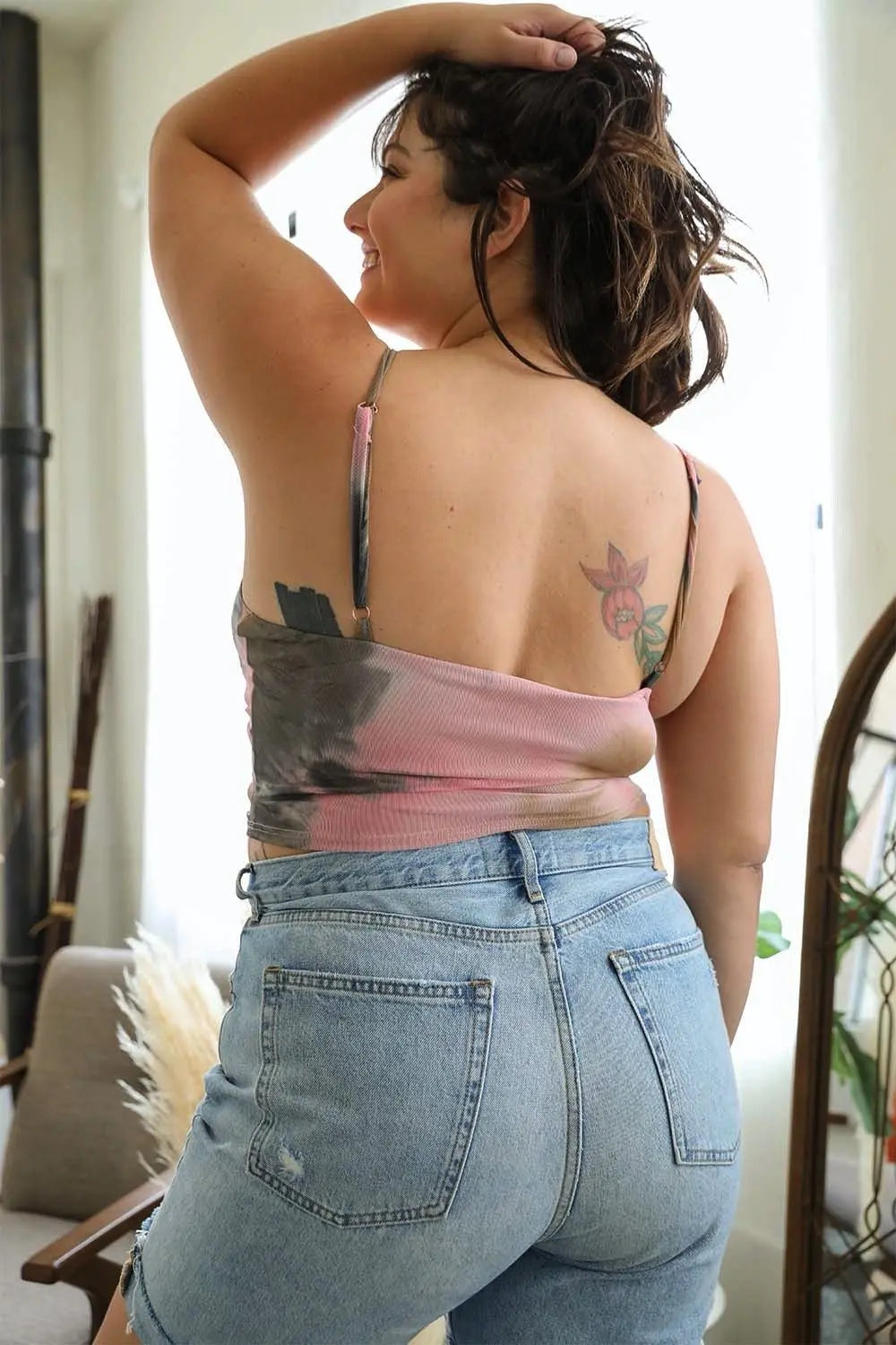 Plus – Size Brami Top – Tie – Dye Mesh Keyhole