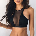 Women's Black Mesh Yoga Tank Top — Workout Sport Top.