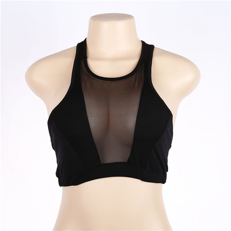 Women's Black Mesh Yoga Tank Top — Workout Sport Top.