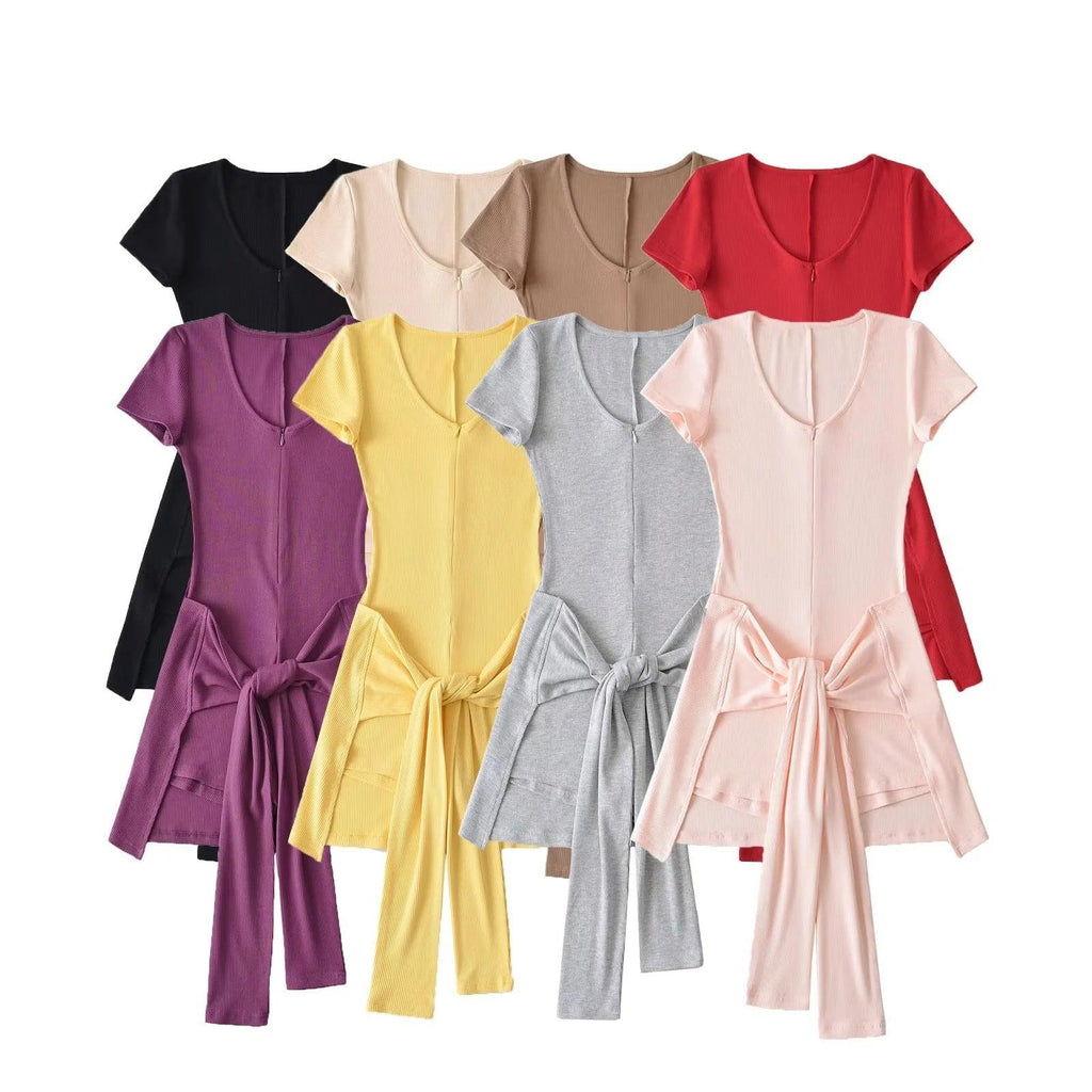 Women's Deep V-Neck Fitness Jumpsuit.