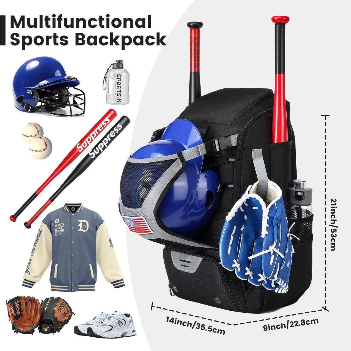 Youth Baseball Equipment Backpack with Dedicated Shoe CompartmentEstaliosFitEstaliosFit184218377;2026052;1777703623BAOI6